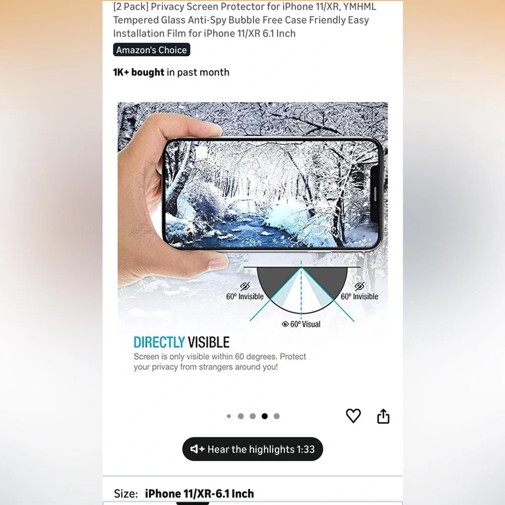 Privacy Screen Protector for iPhone 11/XR 6.1”